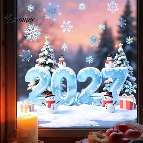Holiday Glass Stickers 2027 Christmas Winter Window Cling, Static Sticker with Snowman, Bathroom Decoration Tree, Snowfalke, Removable Waterproof Door