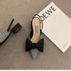 Bow Sandals Women Summer Pointed Low Heel Sandals Women Fashion Baotou Thin Strap Sandals High Heels Sandalias