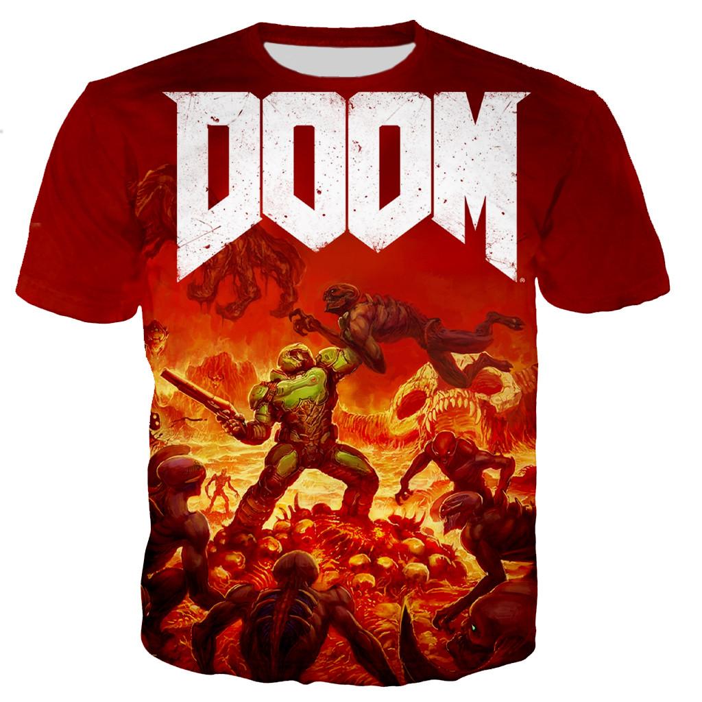 Футболки Doom FPS Game с 3D принтом, уличная одежда для мужчин и женщин, крутая футболка большого размера с круглым вырезом, Harajuku, модные детские футболки для мальчиков, топы, одежда