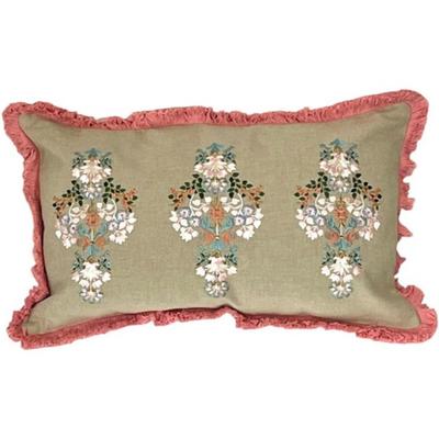 Подушка Vivienne 30x50см Цветочная вышивка Прямоугольная подушка с наполнителем (Вивьен) [Фриндж Розовый] 82100CU-PK