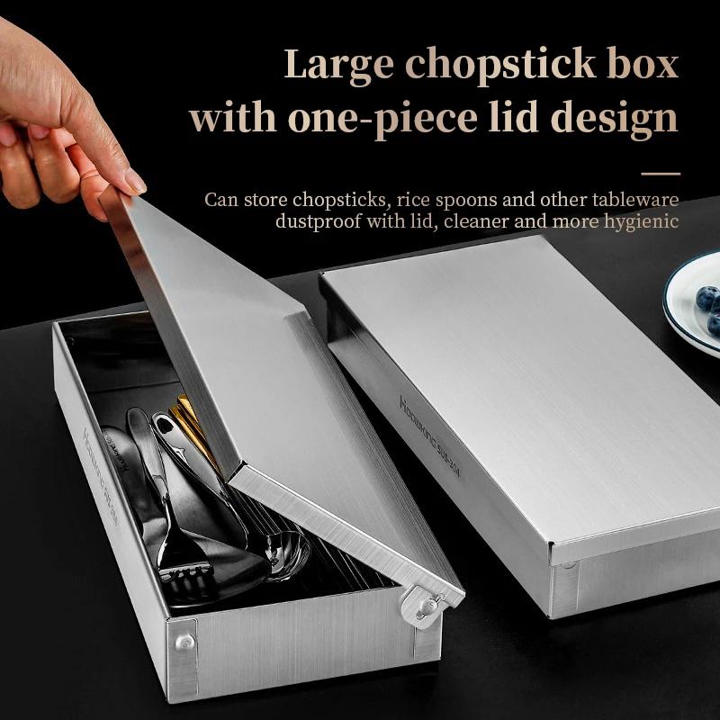 Stainless Steel Cutlery Storage Box Chopstick Fork Spoon Knife Travel Tableware Storage Case Home Camping Cutlery Box With Lid