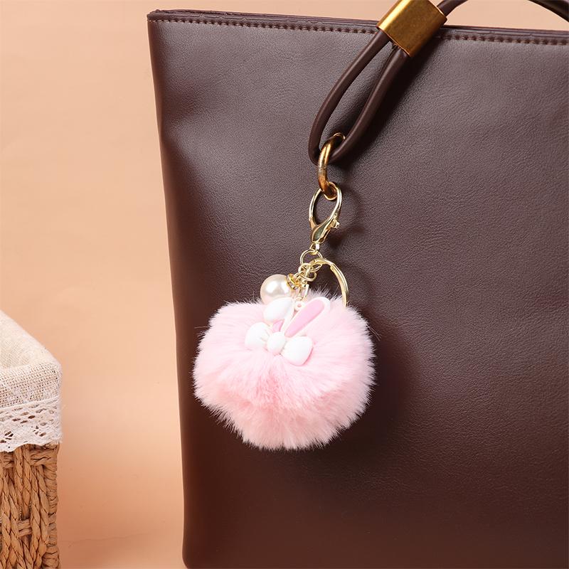 Брелок для ключей с мультяшным мехом кролика, мягкий, милый, пушистый кролик, куклы, сумка, подвески, животное, автомобиль, брелок, сумка, украшения