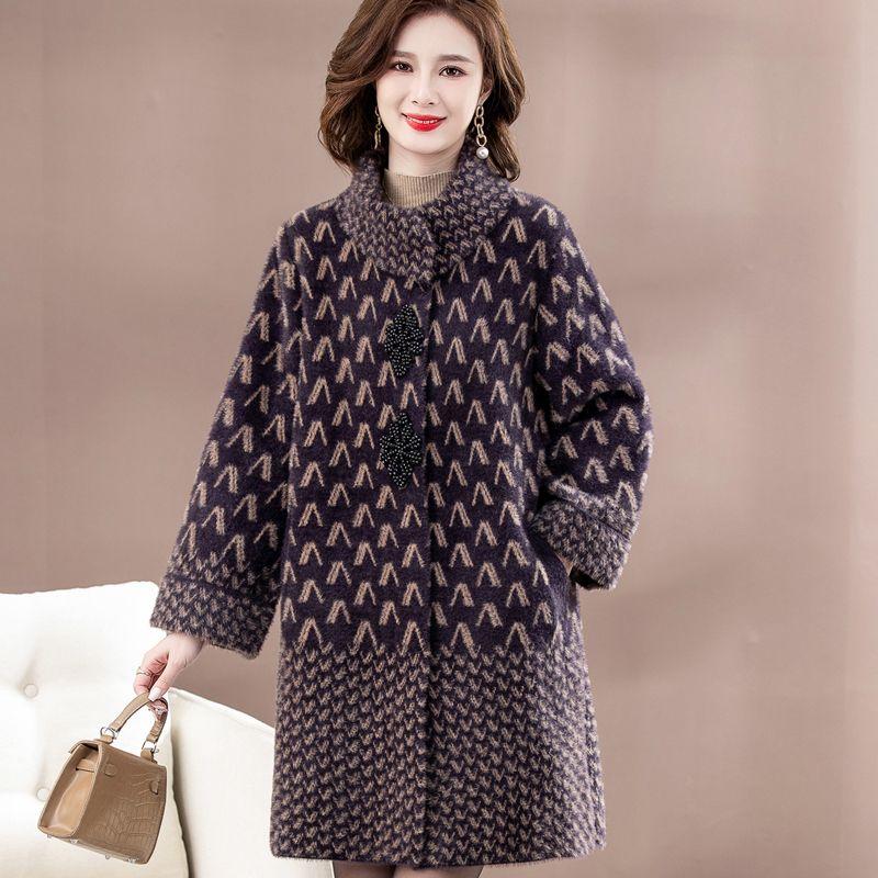 Luxurious Faux Mink Fur Jacket for Elderly Women, Plus Size Winter Coat