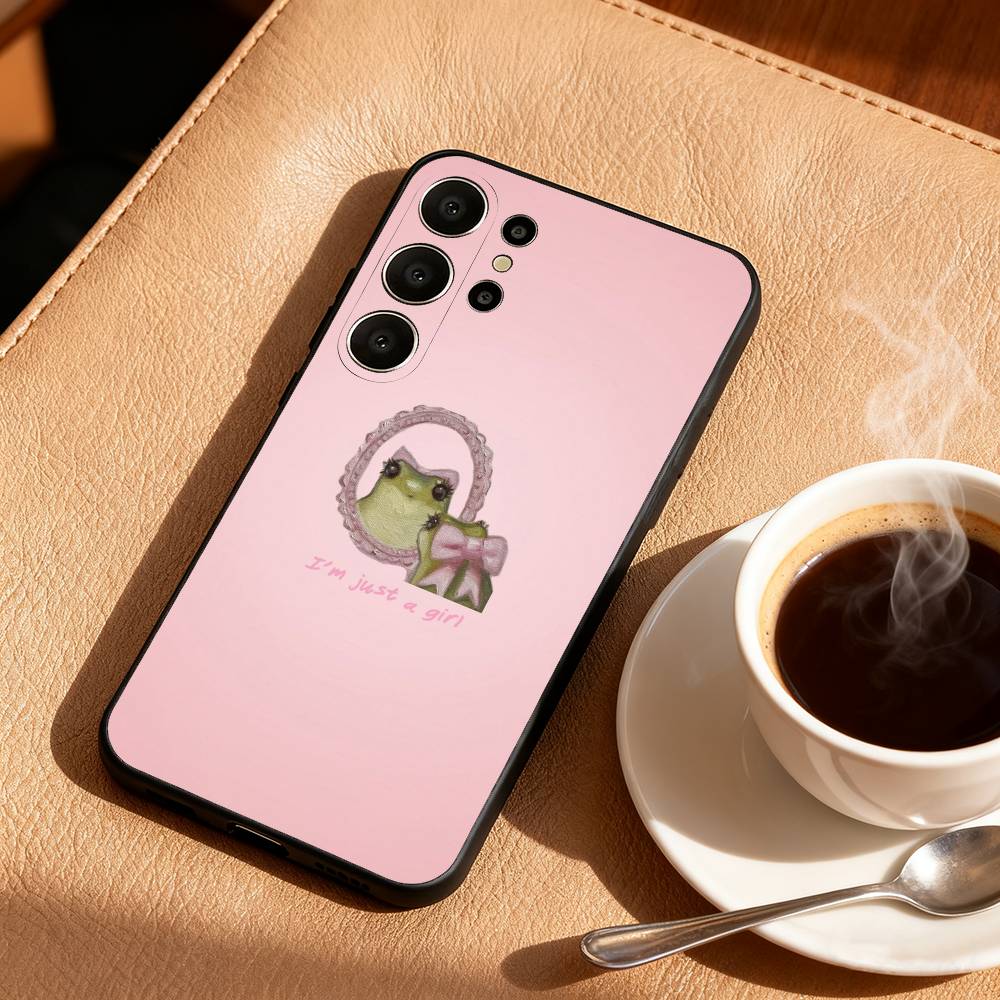 T-Лягушка C-Милый Чехол для Телефона Для Samsung S26,S25,24,23,22,30,21,10,9,Ultra,Plus,Lite,Черный Мягкий Чехол