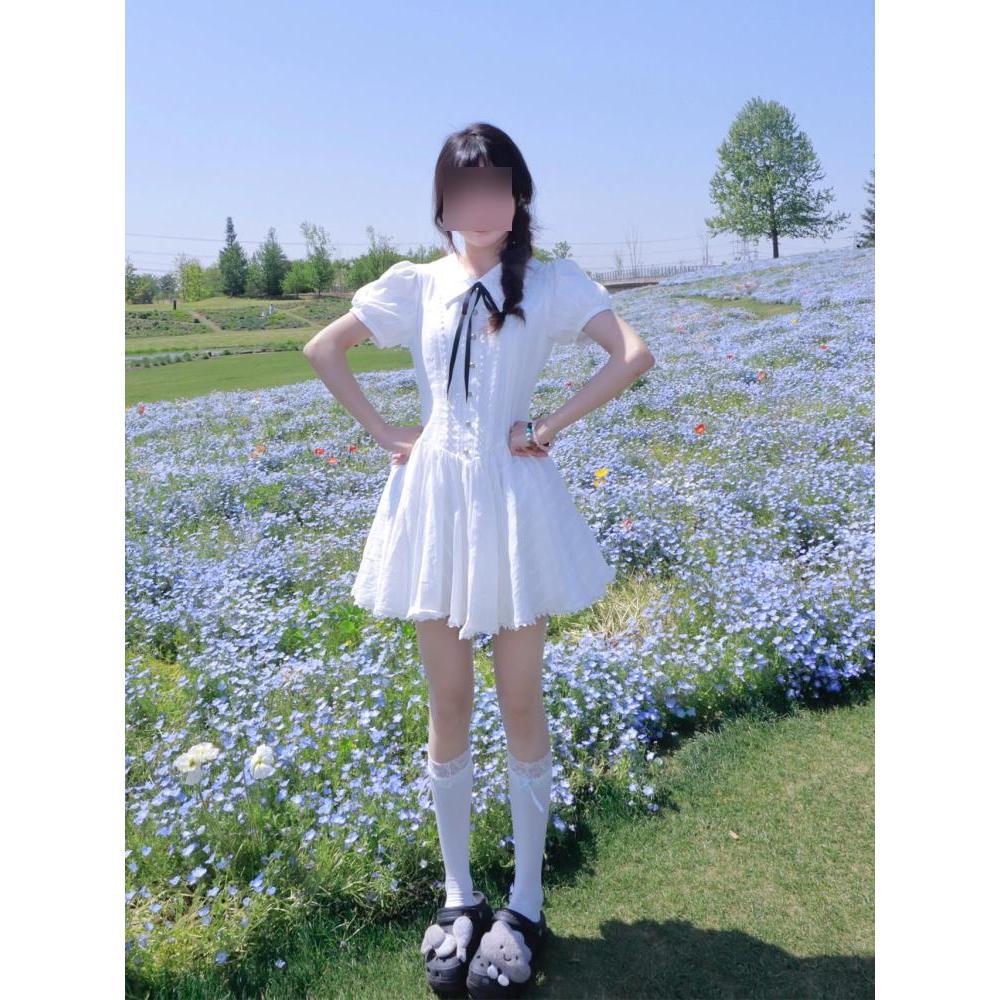 Платье принцессы в колледжском стиле с пышными рукавами, приталенное, с плиссированной пышной юбкой, белое платье лунного света, летняя красота девушки