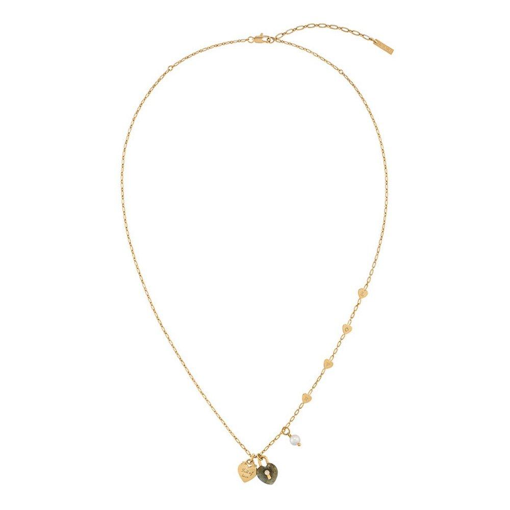 Labradorite Heart Lock Pearl Long Necklace_Nz1136