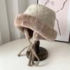 Winter Thicken Warm Plush Bucket Hat for Women Solid Color Faux Fur Earmuffs Female Fisherman Cap Outdoor  Windproof Basin Caps