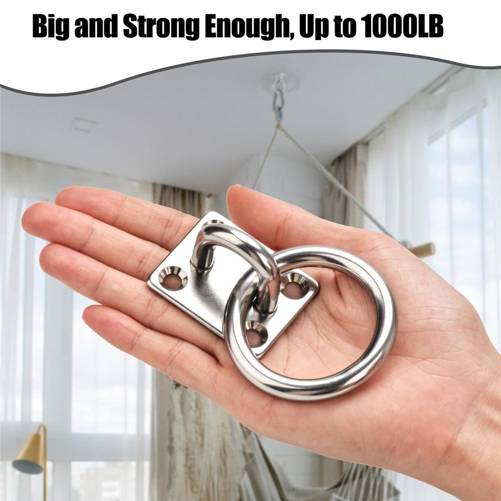 Квадратная проушина из нержавеющей стали 304 – 5/16" (8мм) Крепление-якорь для йога-гамаков, лодочной оснастки, палубного оборудования – Варианты в упаковках по 2/3/4 шт.