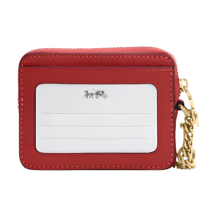 Coach Кошелек-картхолдер на молнии с ремешком-цепочкой на запястье из кожи с фактурой «pebble». Мини-кошелек. Женские кошельки. Красный 6303-IMP1Y