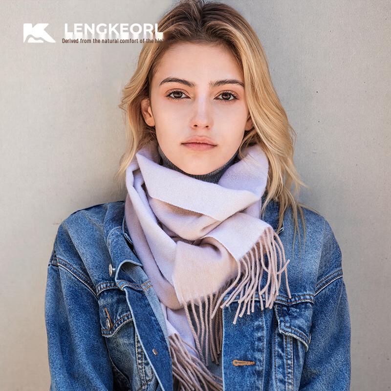 LENGKEORL Women's Double-Sided Cashmere Wool Blend Scarf
