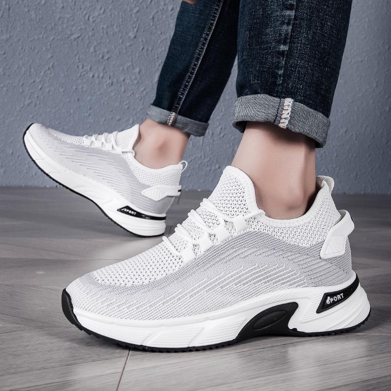 Мужские беговые кроссовки Flyknit с увеличением роста - Легкие, дышащие, на толстой подошве-платформе для весенне-летнего модного образа