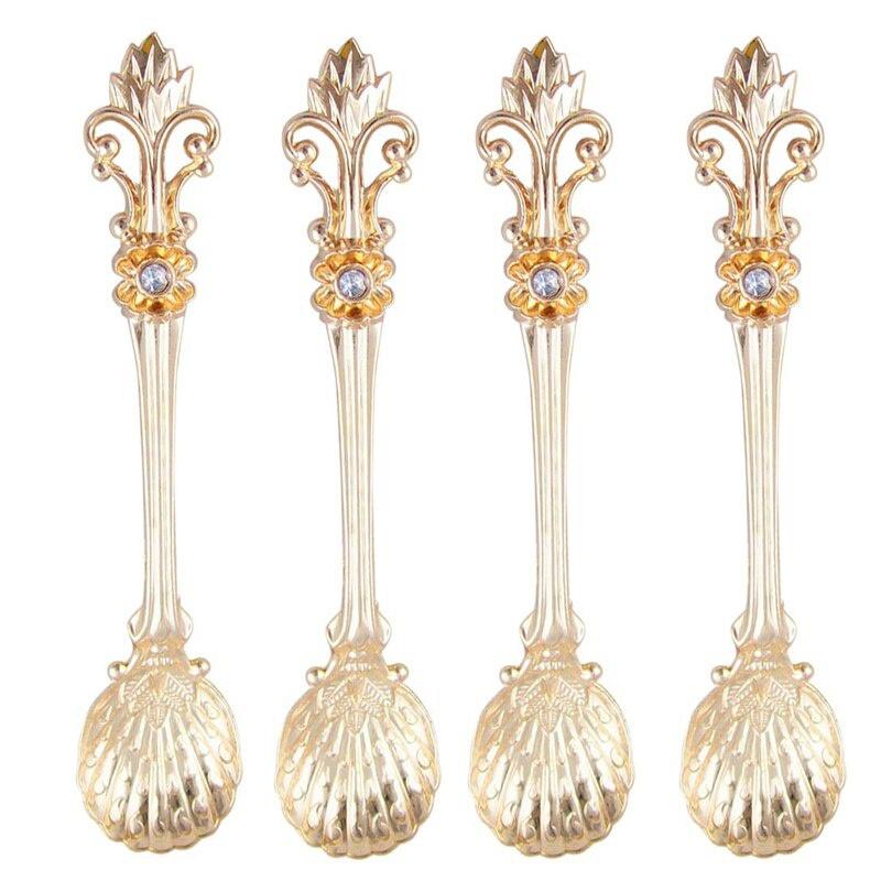 4 шт., 11 см, королевский стиль, набор металлических резных кофейных ложек, винтажная столовая ложка, антикварные чайные ложки, кофейная ложка, столовые ложки