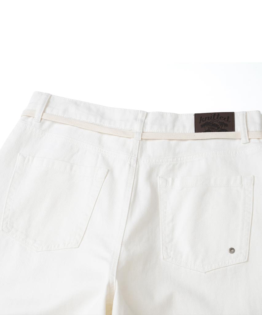 KNITTED Outstring Curved Cotton Balloon Pants White