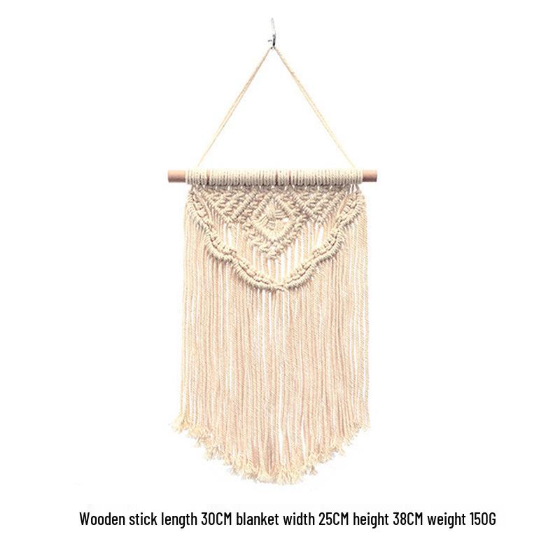Bohemian Handwoven White Cotton Rope Tapestry - Retro Style Decorative Wall Hanging for Bedroom or Home