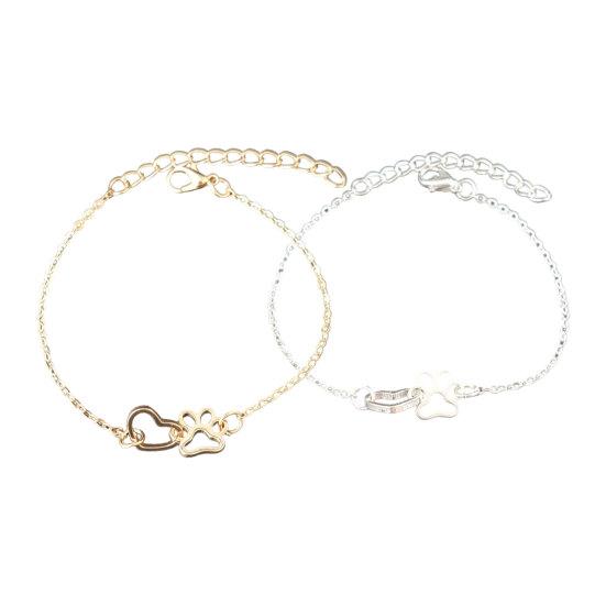 Women Bracelet, Thin Chain Design Adjustable Bracelet, Hollow Heart Dog Paw Print Healing Charm Bracelet, Multi-Purpose Wrist Anklet Accessory