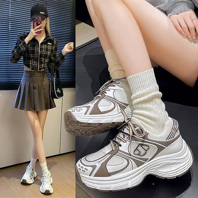 Большой размер корейская версия дышащие кроссовки папы женские 2024 осень новые сетчатые платформа белые туфли универсальные повседневные спортивные туфли