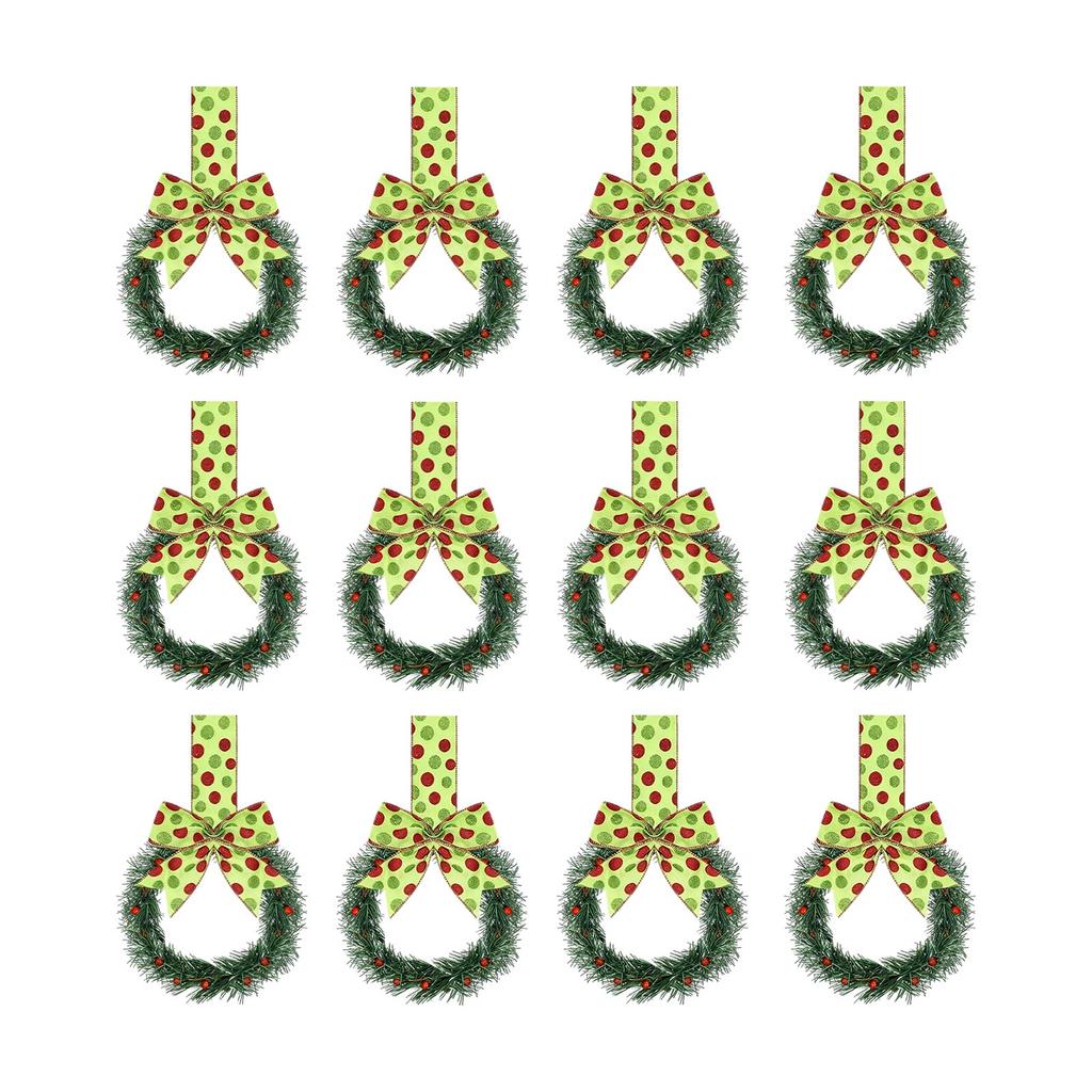 Рождественские венки для кухонного шкафа с клетчатой лентой-бантом, подвесные венки для дверей шкафа, декоративные венки для кухонного окна, наружного и внутреннего праздничного декора