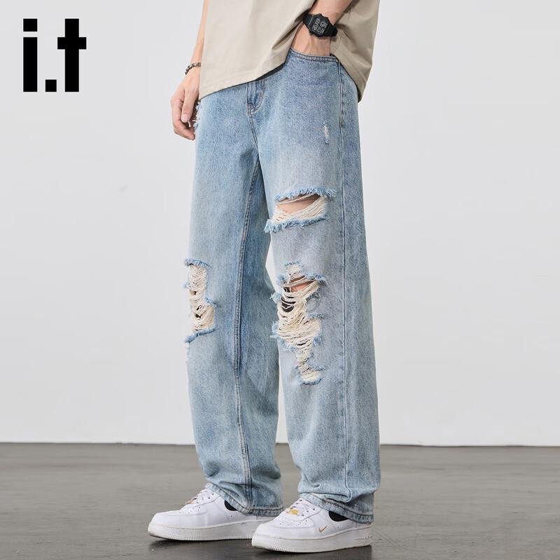 Izzue IT Men's Ripped Straight-Leg Jeans
