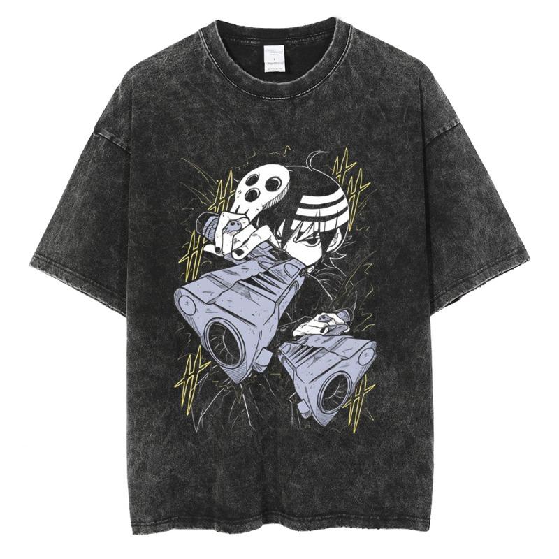 Soul Eater Manga T Shirt Death the Kid Print Tshirt Vintage Washed Streetwear Women Clothes Oversized Cotton Tee Shirt