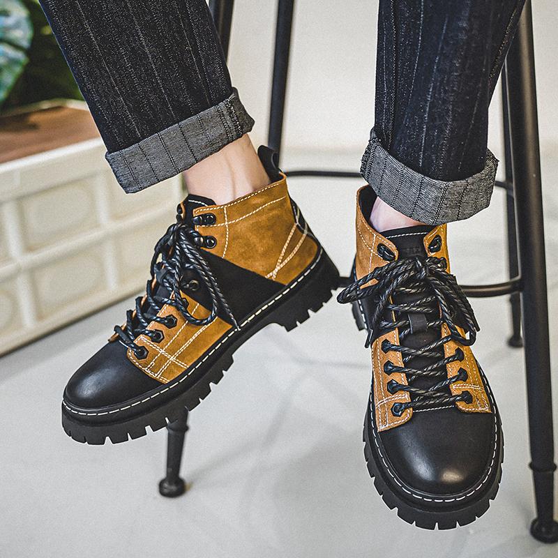 High Quality Cowhide Men Boots Street Punk Style Men's Shoes Outdoor Leather Boots Thick Soled High Top Boots Work Boots