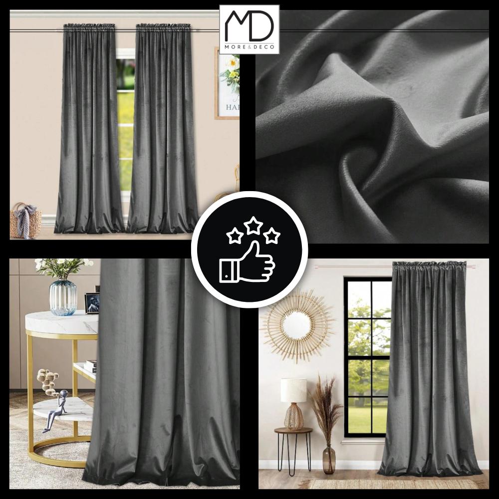 Ready-made velvet curtain with thick grey frog tape, blackout