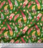 Green Japan Crepe Satin Fabric Artistic Feather Print Sewing Fabric Metre 42 Inch