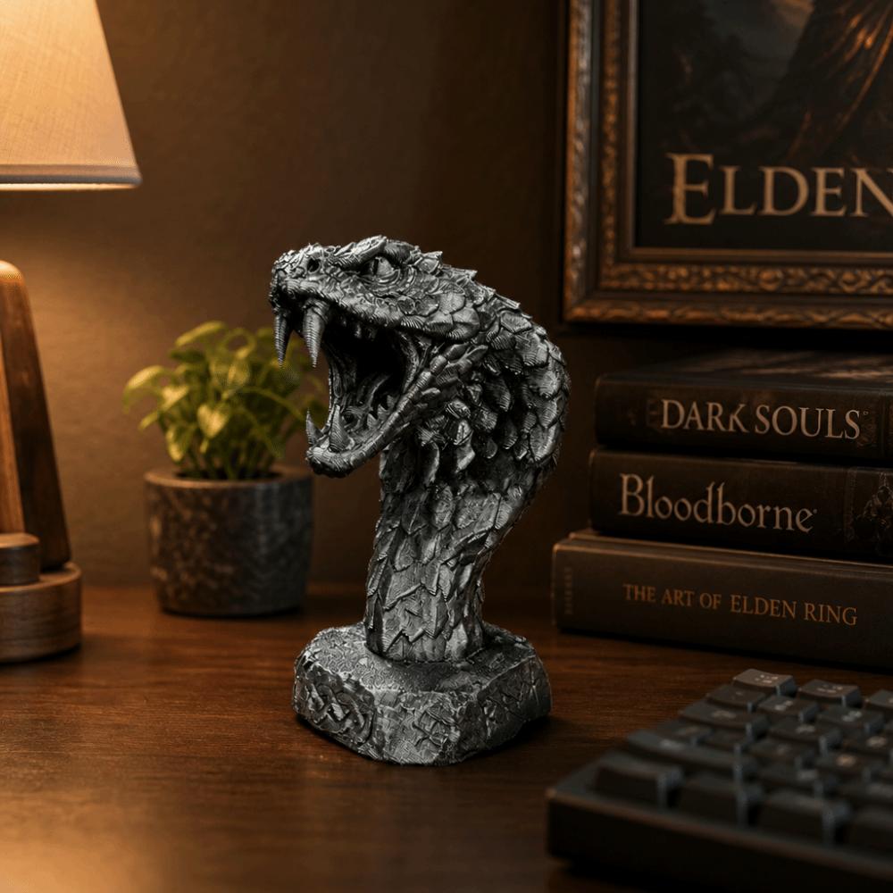 3D Printed Desktop Ornament Gothic Style Snake Figurine Cool Snake Head Statue Computer Desk