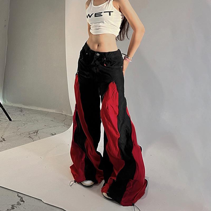 Джинсы карго широкие в стиле европейско-американского колор-блока