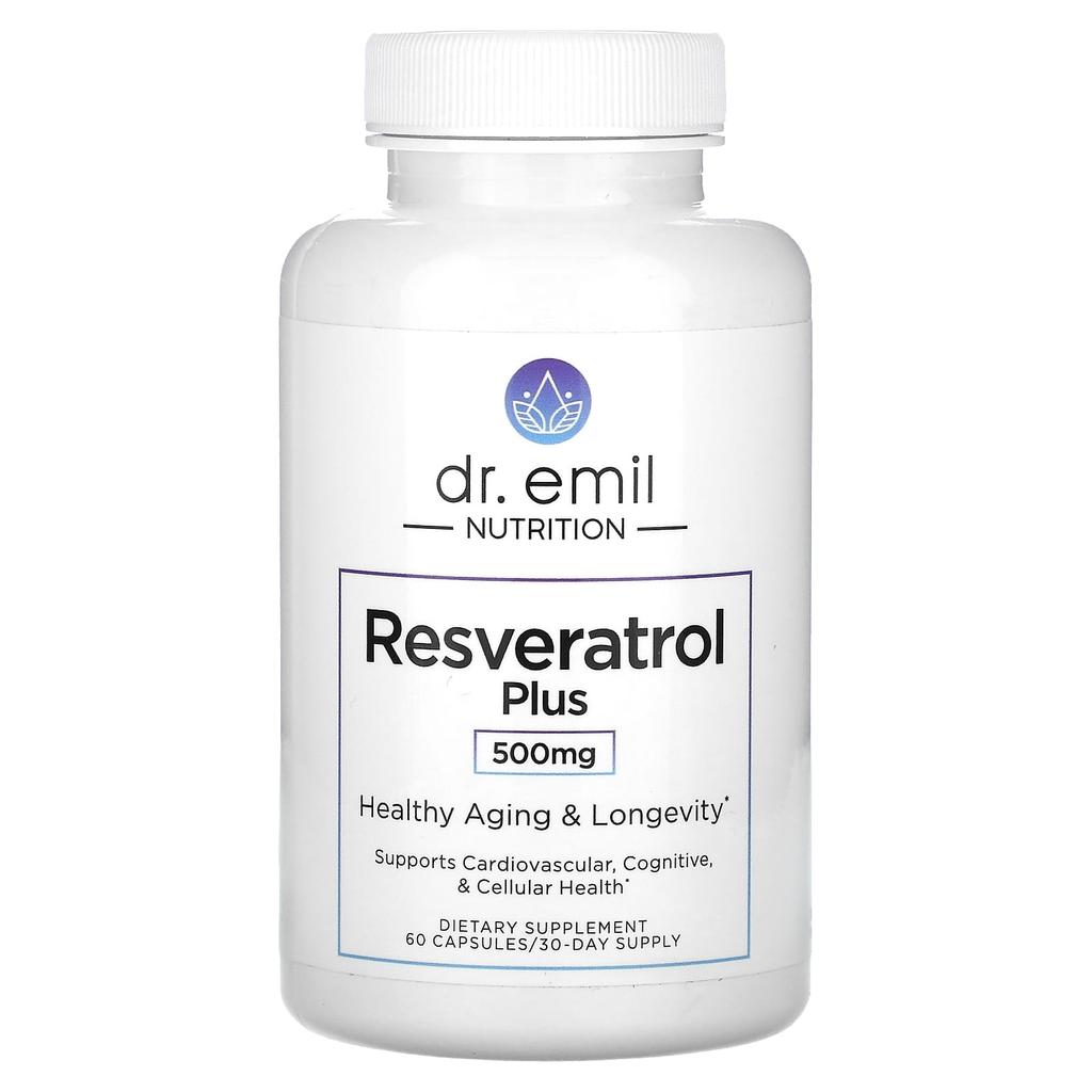 Dr. Emil Nutrition Resveratrol Plus, 500 Mg, 60 Capsules (250 Mg Per Capsule)