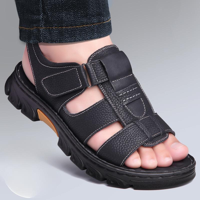 New Men's Beach Shoes Fashionable Outdoor Thick-soled Genuine Leather Sandals Wear-resistant Non-slip Slippers Mens Sandals