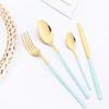 24 Pieces Sets Kitchen Tableware Cutlery Set Mint Green Gold Stainless Steel Dinnerware Set Food Flatware Mirror Silverware Set