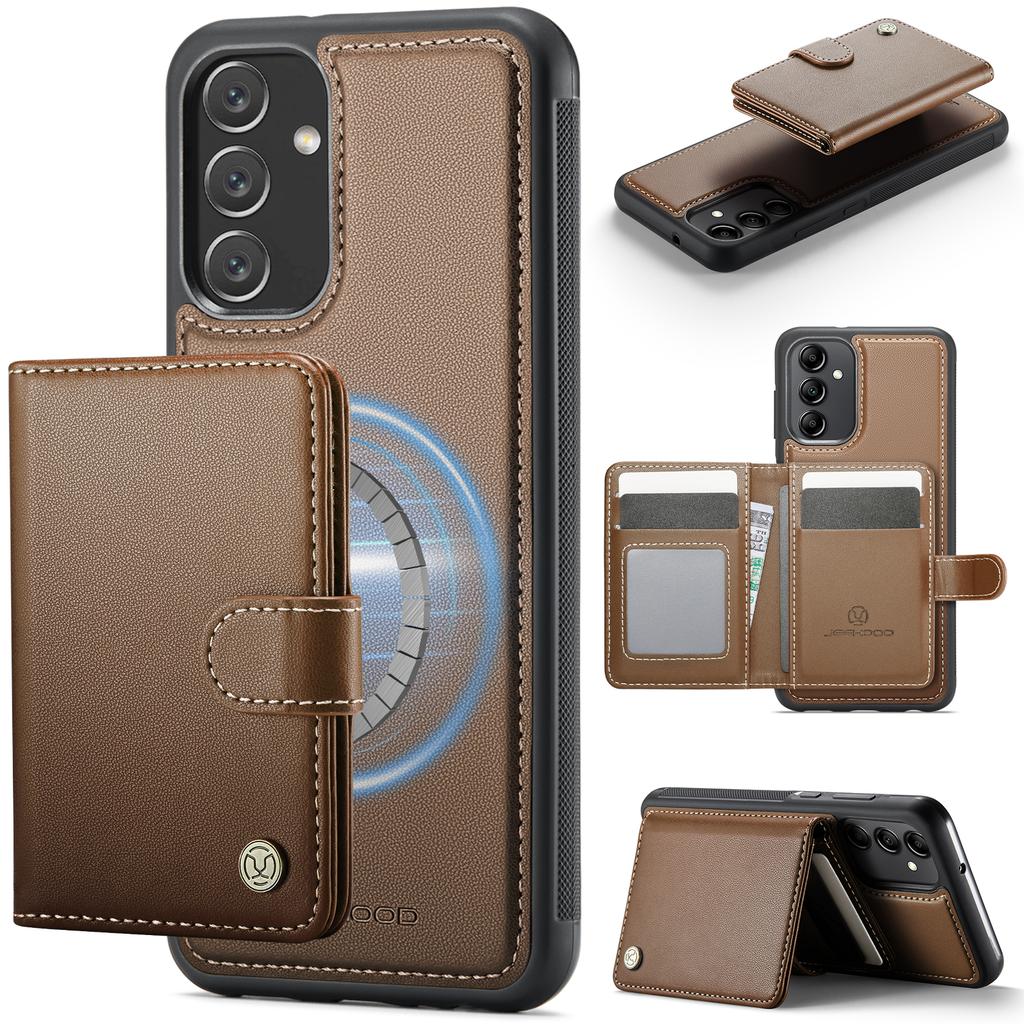 For Samsung Galaxy A34 5G Case JEEHOOD J09 RFID Blocking Card Holder Leather Back Phone Cover Magnetic Case