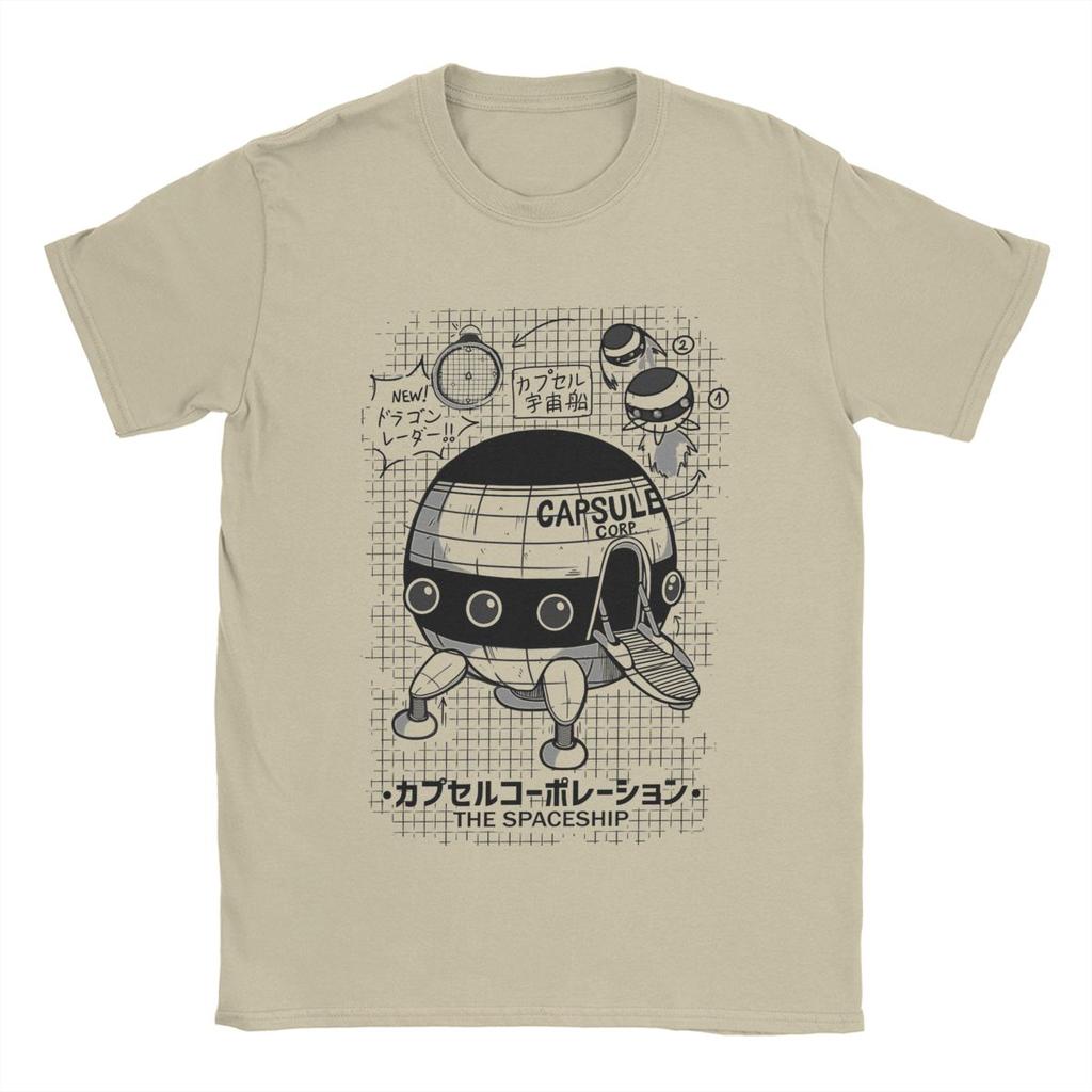 Men TShirts Capsule Corp Spaceship Funny Cotton Tee Shirt Short Sleeve Anime DBZing T Shirt Crew Neck Tops Breathable Cotton
