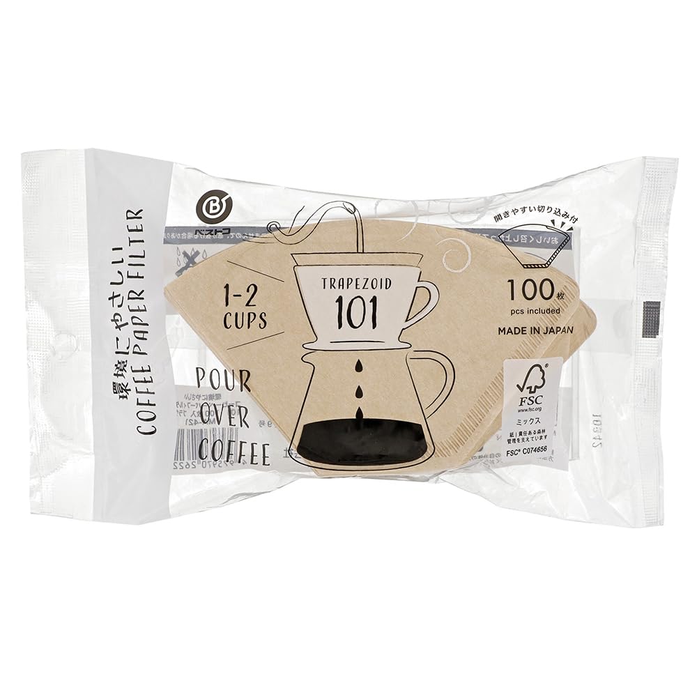 Bestco Бумажные фильтры для кофе 101 шт., Экологичные, Трапециевидные, 1-2 чашки, 100 шт., Коричневые, MA-421
