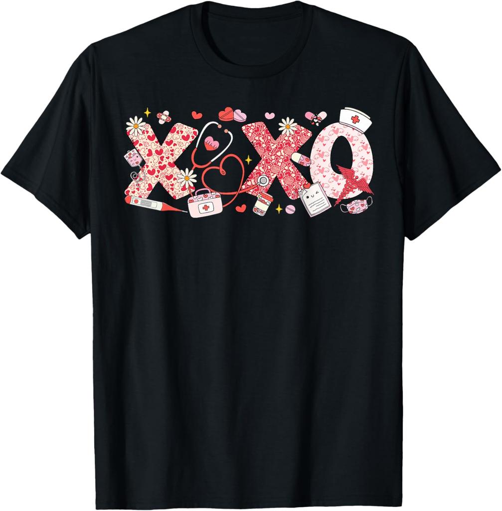 XOXO Valentine Nurse Doctor T-Shirt Breathable Cotton Graphic Tee Daily Wear Print Pattern Holiday