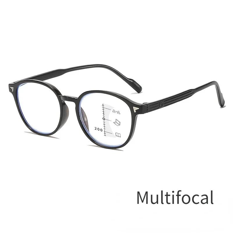 New Retro Progressive Multifocal Round Reading Glasses Far and Near Dual-purpose Presbyopia Glasses Anti Blue Light Eyewear