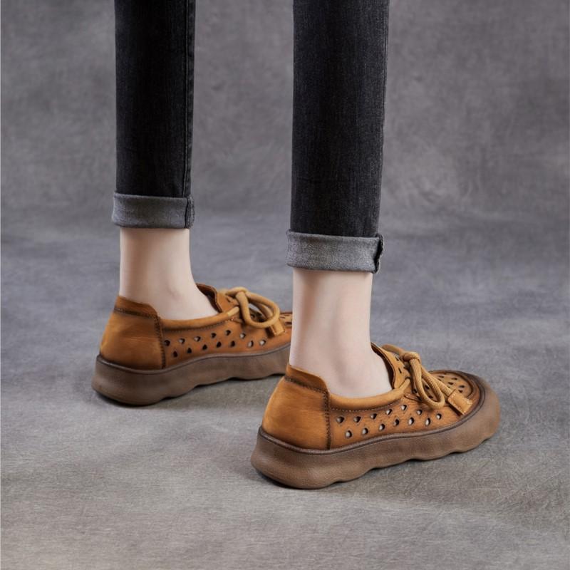 Johnature Ретро дышащие женские туфли-слипоны из натуральной кожи с перфорацией и мягкой подошвой