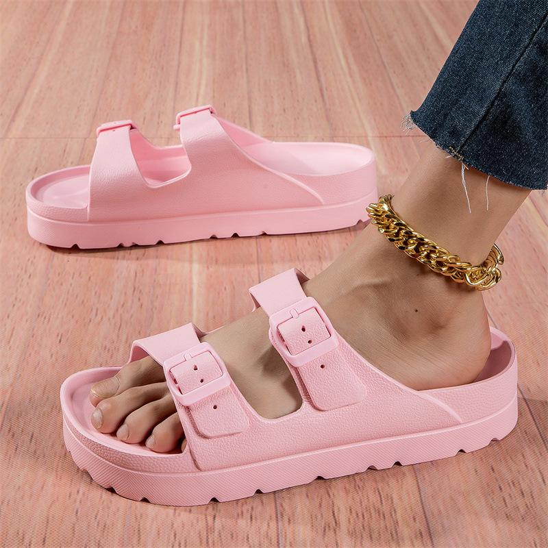 Summer Women's Thick Soled Slippers Outdoor Beach Sandals EVA Platform Flip Flops for House Slides Buckle Soft Thick Sole Sandals