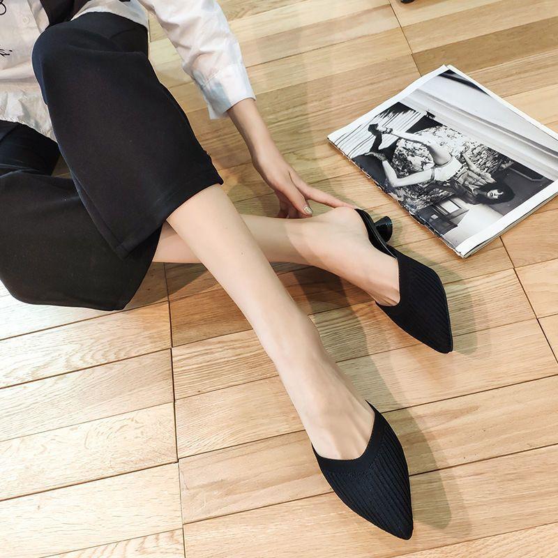 Интернет знаменитости полутапочки женские лето 2024 новый универсальный острый каблук толстый каблук сумка голова летающие плетеные полусандалии женские