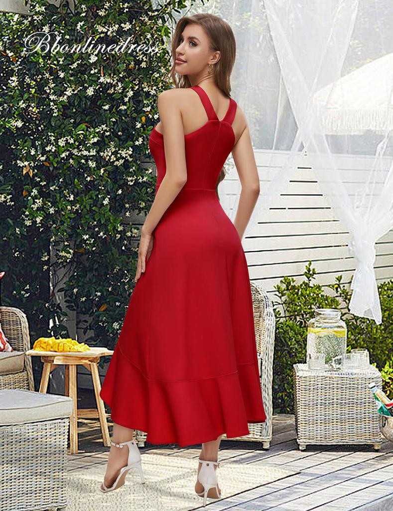 Женское коктейльное платье с оборками и бретелью через шею в европейском и американском стиле 2025 года — выпускное, официальное и для подружек невесты