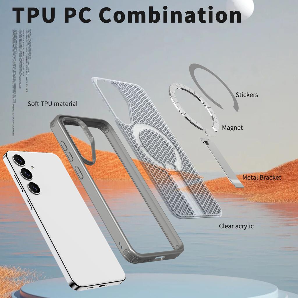 Для Samsung Galaxy S26 / S26 Pro Магнитный чехол Подставка Сетчатая текстура ТПУ ПК Задняя крышка телефона