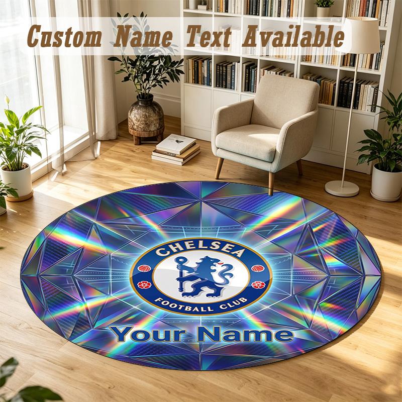 Round Rug Custom NameChelsea FC Pattern Non Slip Carpet Home Floor Decor