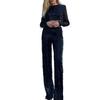 2Pcs/Set Women Party Outfit Set Cropped Tops O-neck Long Sleeve Tassel Sequin High Waist Wide Leg Long Pants Set