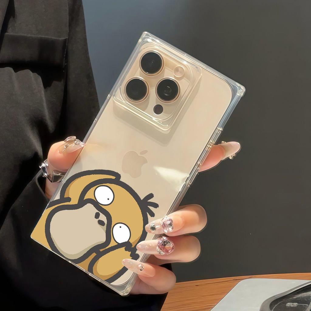 Прозрачный квадратный чехол-бампер для iPhone 11 13 15 Plus 14 Pro Max 16 ProMax 12, защита от окисления, чехол с причудливым узором с утками