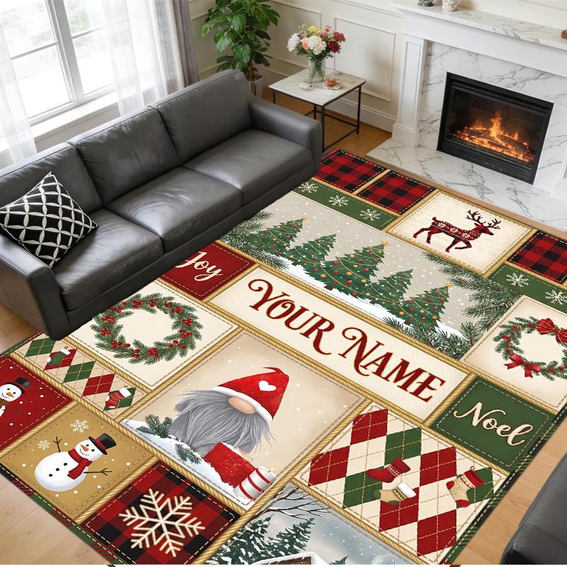 Christmas Custom Name Printed Square Area Rug Soft Non Slip Floor Carpet For Bedroom Holiday Gift