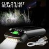 Перезаряжаемый USB светодиодный налобный фонарь с зажимом на кепке, головной фонарь, лампа для рыболовного лагеря