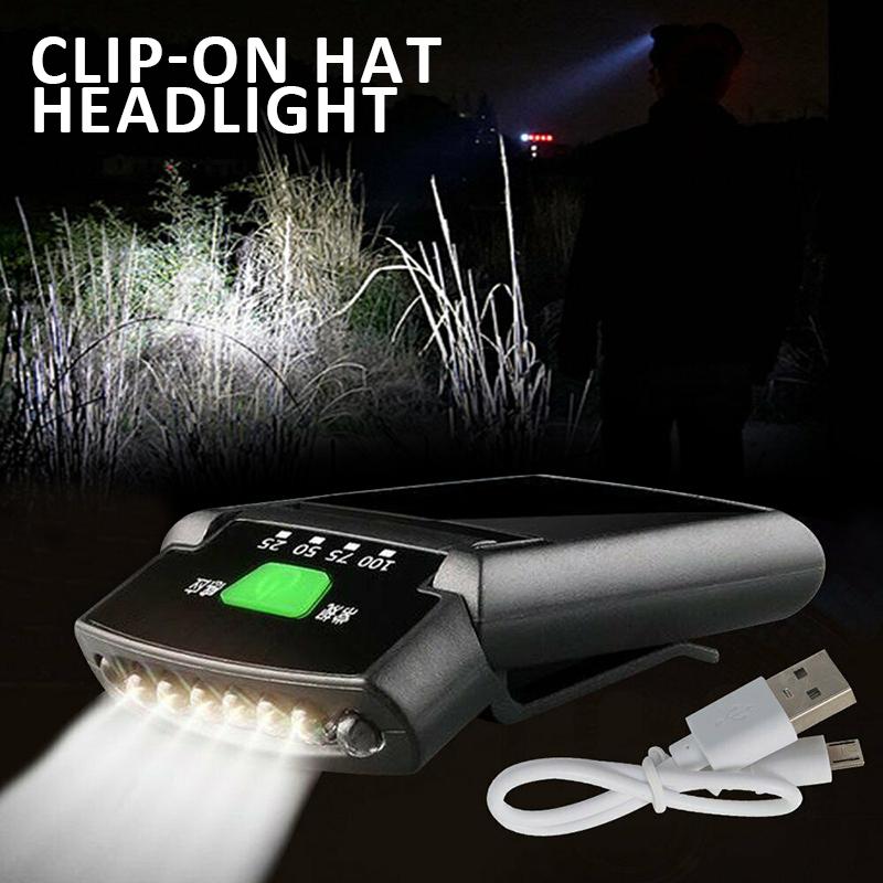 Перезаряжаемый USB светодиодный налобный фонарь с зажимом на кепке, головной фонарь, лампа для рыболовного лагеря