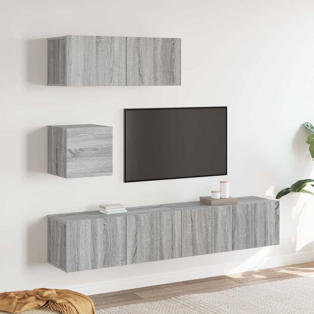 vidaXL 4-tlg. TV-Schrank-Set Grau Sonoma Holzwerkstoff
