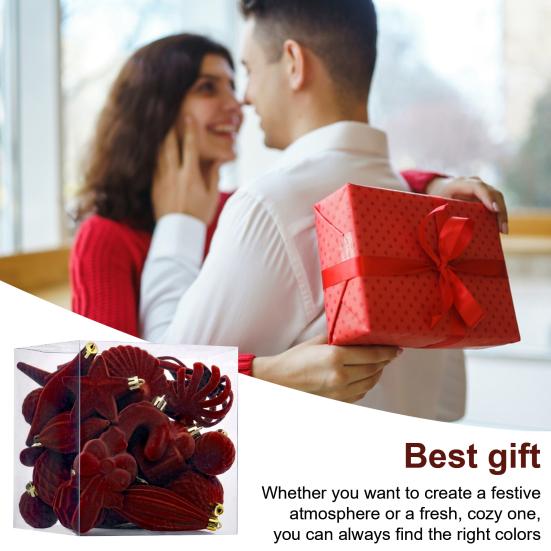 Набор из 28 бархатных елочных украшений: флокированные шары, звезда, елка