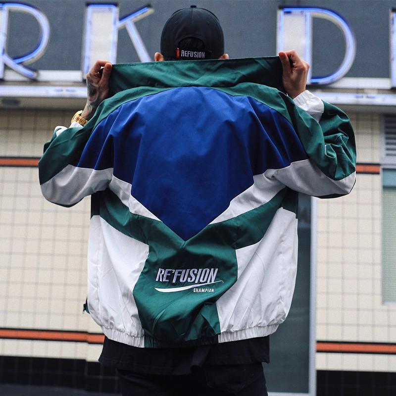 Korean Ulzzang Jacket Retro Color Block Loose Streetwear Windbreaker Teen Boys